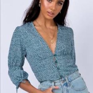 Princess Polly Mersea Ditsy Floral Crop Top in Teal Sz 8